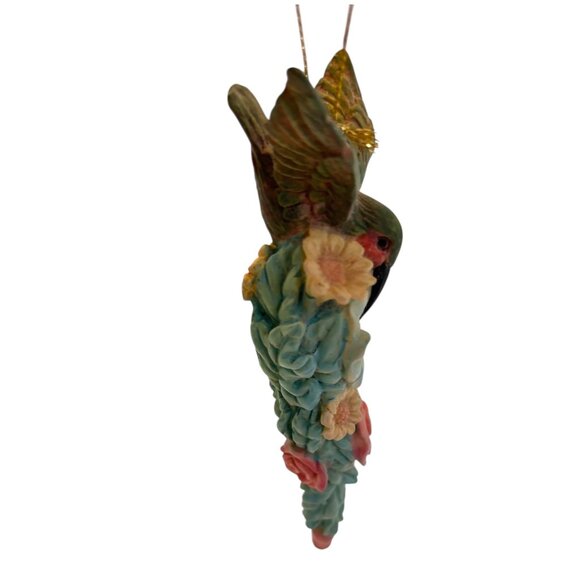 Hand-Painted Hummingbird Hanging Ornament With Flowers Multicolor Resin Design N - Picture 2 of 8